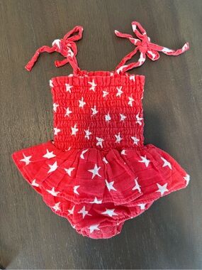 Angel Dear Red Star Smocked Romper Dress
